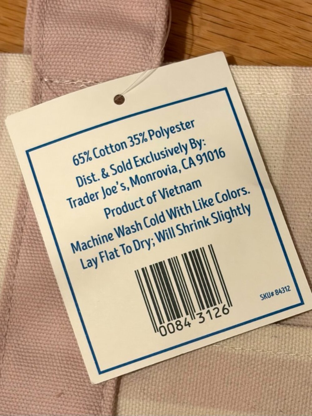 NWT Trader Joe's Mini Canvas Striped Tote Bag Sky Blue Pastel White - Picture 7 of 9